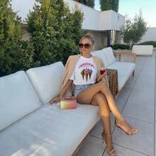 Top de verano para mujer, estilo americano, único, versátil, moderno, con estampado de helado, efecto adelgazante, de corte holgado, ideal para ir al trabajo. - Blanco - Ver 5