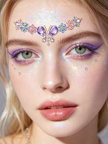 1 pieza Joya facial Pegatina - Pegatina de Rhinestone de mariposa soñadora, Gemas faciales autoadhesivas, Pegatina de maquillaje de escenario. Adecuado para salidas de primavera/verano, festivales de música, fiestas, artículo esencial de maquillaje dulce y picante - Multicolor - Ver 4