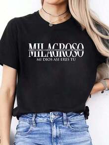Camiseta Religiosa Cristiana Española para Mujer - "Mi Largo Es Tu Fortaleza" y Versículo Bíblico de Filipenses 4:13, Ropa de Fe, Cuello Redondo, Manga Corta, Lavable a Máquina, Regalo Cristiano Inspirador para Mujeres, Camiseta con Escritura Española, Atuendo Casual Cómodo, Perfecta para Eventos de Iglesia y Estudio Bíblico, Ropa Casual Femenina con Mensaje Inspirador Adecuado como regalo. playera de mujer. blusas>elegantes. boho chic,Top de mujer suave, transpirable y cómodo, ideal para primavera, verano y otoño, perfecto para vacaciones, viajes y uso diario. - Negro - Ver 1