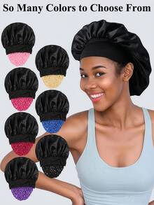 Women's Anti-Slip Satin Sleep Cap, Loose Elastic Band Sleep Cap Suitable For Natural Hair, Breathable Wide-Brim Satin Sleep Cap, Anti-Slip Night Sleep Hair Care Comfortable Satin Sleep Cap, Loose Elastic Band Non-Slip Hair Care Cap - Multicolor - View 4