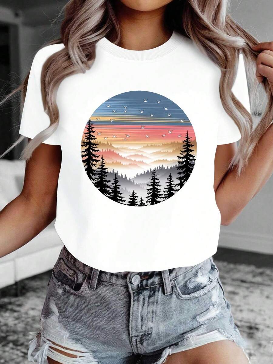 Camiseta de Estilo Japonés para Mujer - uste Perfecto con Paises Japoneses (Monte , Cerezos, Geisha) - Ropa Casual para Todas las Estaciones con Temática Japonesa