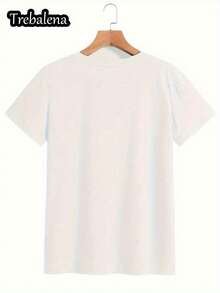 Camiseta negra casual de manga corta para mujer - Cuello redondo puro, lavable a máquina, ideal para primavera, verano y otoño, perfecta para uso diario| Diseño de texto único| Material suave y cómodo - Blanco - Ver 2