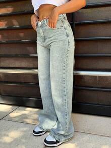 Celana Jeans Wanita Kasual Longgar Model Lurus - Light Wash - View 5