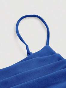 Elegante vestido de tirantes con fruncido en la cintura de color liso - azul real - Ver 3
