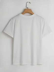 Camiseta de manga corta con cuello redondo para mujer, 100% lavable a máquina y fácil de cuidar, con un diseño casual que presenta letras adorables y un estampado de pancarta con la frase "Feliz Día de la Tierra". Nueva camiseta de verano 2026 para uso diario y viajes. - Blanco - Ver 2
