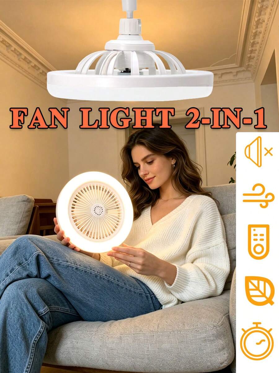 Lampu Kipas Langit-Langit Putar LED E27 dengan Kontrol Jarak Jauh - Dapat Diatur 360° - Penggunaan Rumah - 30W - Kompatibel 85-265V - Pengoperasian Tanpa Tombol - Tidak Membutuhkan Baterai
