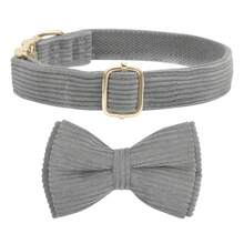 Corduroy Dog Collar With Dog Bow Tie, Soft Quick Release Basic Dog Collars For Small Medium Dogs, Large Dogs, Adjustable Dog Collar - Grey - View 1