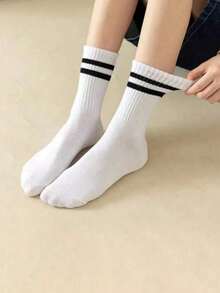 1/6 pares de calcetines deportivos de media pantorrilla con patrón de rayas, regalo unisex para parejas, adecuado para primavera, verano, otoño e invierno - Multicolor - Ver 6