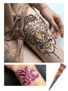 Pâte de tatouage au henné | Conçue pour les tatouages temporaires | Formule semi-permanente et imperméable | Longue durée et résistante à la décoloration | Facile à utiliser avec des pochoirs | Convient aux débutants | Idéal pour la peinture corporelle et les tatouages artistiques | Couleur riche | Créez des tatouages temporaires uniques, esthétiques - Multicolore - Voir 7
