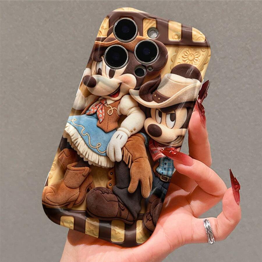 Disney Mickey And Minnie Mouse Phone Case, Official Disney Cowboy Character Design, Western Style Couple With Cowboy Hats Protective Cover. Compatible With IPhone 17, 16, 15, 14, 13, 12, 11 Pro Series, Featuring Plush-Style Mickey And Minnie In Vintage Cowboy Outfits On A Warm Yellow Background, Perfect For Disney Fans And Couple Lovers To Showcase Their Favorite Characters, Ideal For Birthdays, Holidays, Anniversaries, Graduation Gifts, Or Any Special Occasion To Surprise Family, Friends, Classmates, And Loved Ones. - trắng - Xem 1