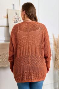 Cardigan Taglie Forti Marrone Ruggine con Motivo a Maglia Mista e Fronte Aperto - Marrone ruggine - Visualizzare 2