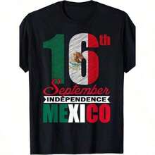Camiseta para Hombre Vivaéxico Día de la Independencia - Algodón Suave y Transpirable, Manga Corta Casual con Estampado de Bandera y Águila Mexicana, - Negro - Ver 1