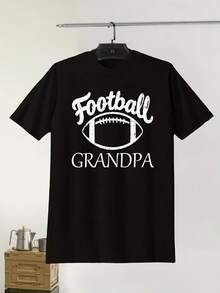 Camiseta estampada de moda para hombre y mujer - Football GRANDPA, cuello redondo casual, manga corta, diseño moderno, cómoda y transpirable, para todas las estaciones, corte regular. Una camiseta de manga corta adecuada para el hogar, uso diario, fiestas y viajes-perfecta como regalo para amigos o familiares. - Negro - Ver 1