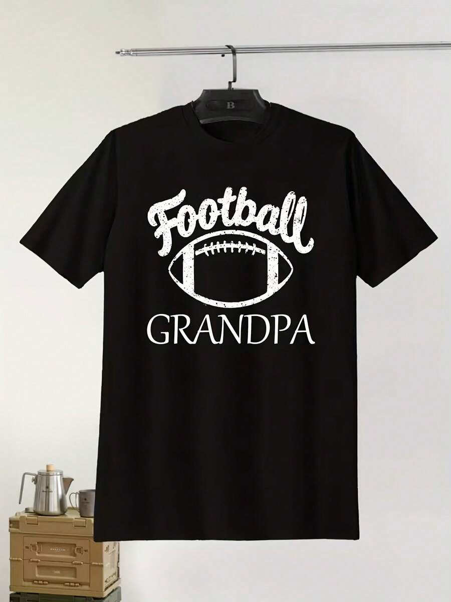 Camiseta estampada de moda para hombre y mujer - Football GRANDPA, cuello redondo casual, manga corta, diseño moderno, cómoda y transpirable, para todas las estaciones, corte regular. Una camiseta de manga corta adecuada para el hogar, uso diario, fiestas y viajes-perfecta como regalo para amigos o familiares. - Negro - Ver 1