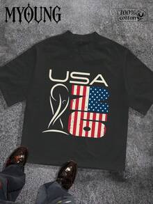 100% Pure Cotton Printed T-Shirt  X Logo Streetwear Graffiti Style Fashion Statement  Design S To 3XL Short-Sleeved Round Neck Casual Top Suitable For All Seasons Men's Wear - 黑色 - 查看 1