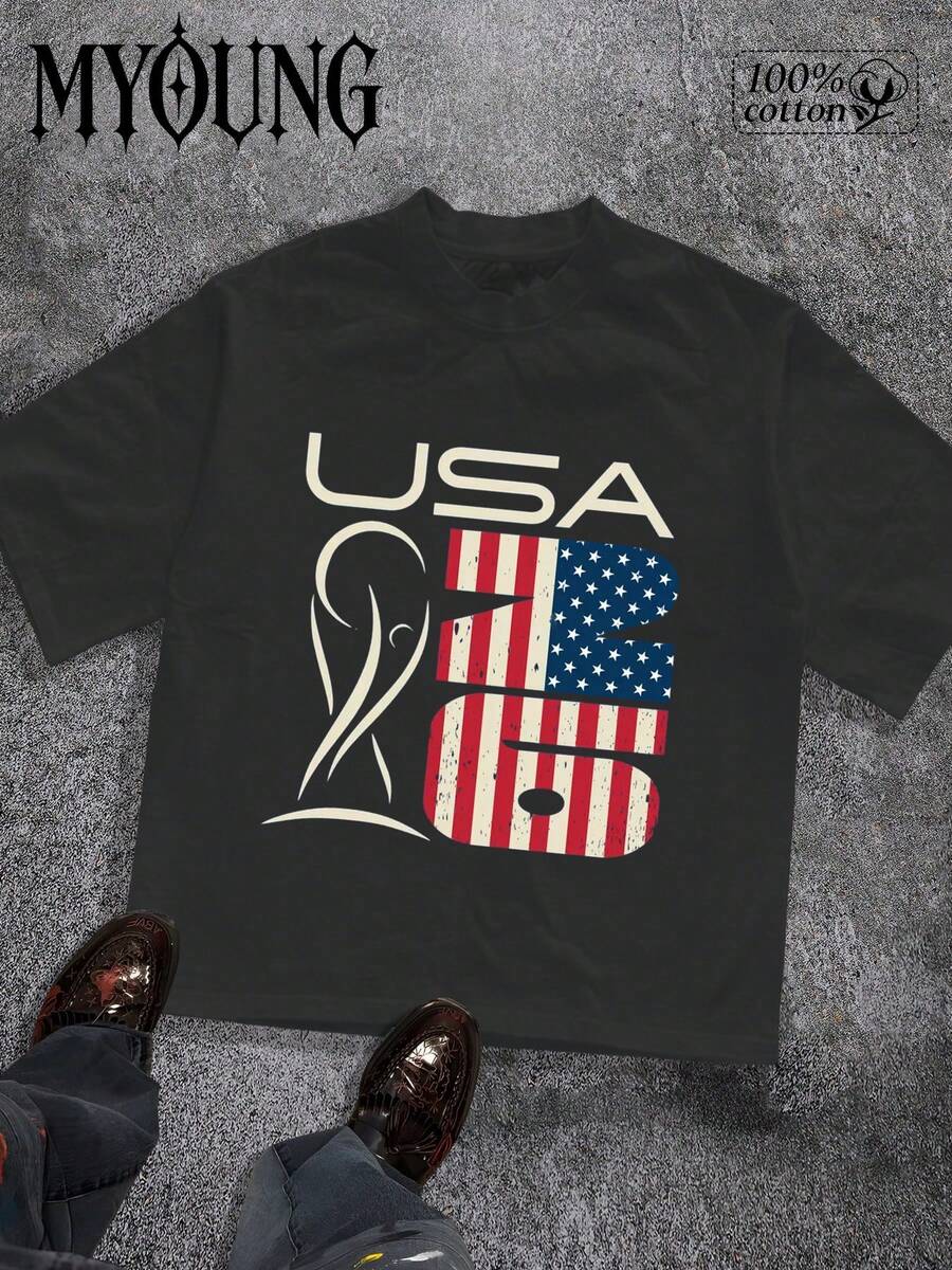 100% Pure Cotton Printed T-Shirt X Logo Streetwear Graffiti Style Fashion Statement Design S To 3XL Short-Sleeved Round Neck Casual Top Suitable For All Seasons Men's Wear - 黑色 - 查看 1