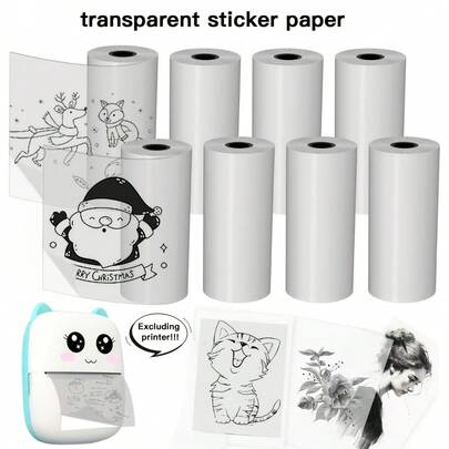 Papel adhesivo transparente y térmico, etiquetas transparentes autoadhesivas para manualidades DIY, scrapbooking, envoltura de regalos, compatible con impresoras térmicas portátiles