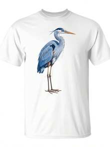 Elegante Camiseta Azul para Observadores de Aves Garzas| Unisex, Estilo Casual, Cuello Redondo, 220G Puro, Ropa Urbana de Moda, Cómoda de Alta Calidad, Novedad Divertida de Navidad, Ajuste para Todas las Temporadas - Blanco - Ver 6