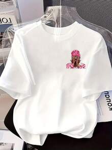 Short-Sleeved, Round-Neck T-Shirt With A Hip-Hop Style Print And American Urban Culture, A Casual Top For Summer And Spring, Women's Clothing. - 白色 - 查看 3