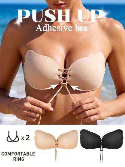 1/2 Pcs Self-Adhesive Invisible Bra, Seamless Lace-Up Lift Bra, Strapless, Bridal Style Lift Bra, For Casual & Comfortable Look