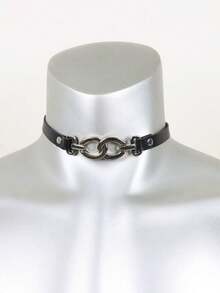 1 PC Men's Punk Metal Ring PU Leather Choker - Dark Streetwear Accessory For Men - Neck Ornament - View 3