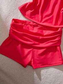 Conjunto de tankini de contraste de color para mujer/ropa de playa/casual/estilo Y2K/básico/vuelta al colegio vacaciones de verano - Rojo - Ver 6