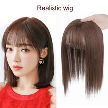 25cm Wig Piece Straight Hair Toppers Hairpiece Anti-Slip Clip In Women Bangs Fringe Natural Hair Extensions Wig - Black - View 1