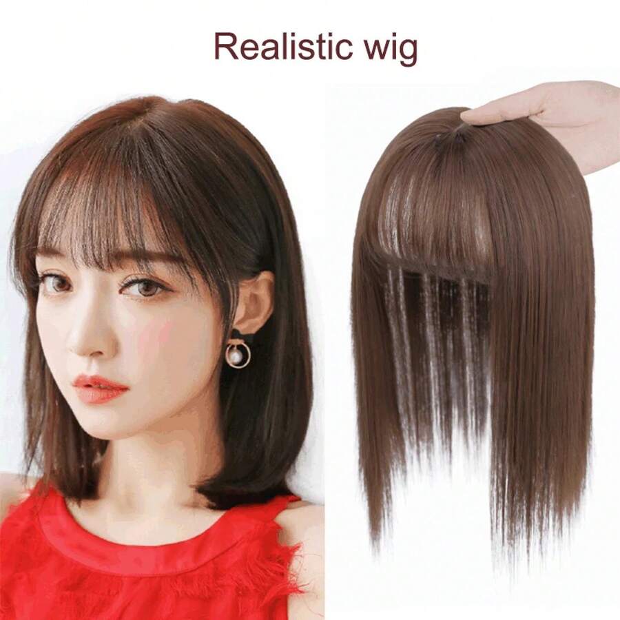 25cm Wig Piece Straight Hair Toppers Hairpiece Anti-Slip Clip In Women Bangs Fringe Natural Hair Extensions Wig - Black - View 1