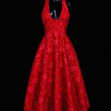 ICON Deep V-Neck Bowknot Strap Jacquard Palace Style Romantic Satin Dress White Dresses For Women - Rojo - Ver 6