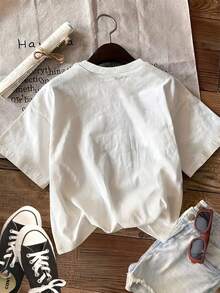 Women's Casual Short Sleeve Round Neck T-Shirt, Avocado And Tea Cup Print, Comfortable Regular Fit For Summer - White - View 2