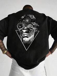 Camvyn Camiseta de manga corta holgada, transpirable y con estampado, de estilo minimalista y casual para hombre, ideal para el verano - Negro - Ver 7