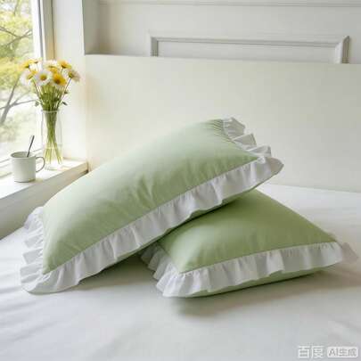 2 fundas de almohada bicolor con volantes, funda de almohada blanca (sin incluir el relleno de la almohada), tela suave y cómoda con lindo ribete de encaje, apta para piel, adecuada para habitación de invitados, dormitorio, sala de estar, funda de almohada blanca pura versátil, de moda, linda, elegante, sin relleno