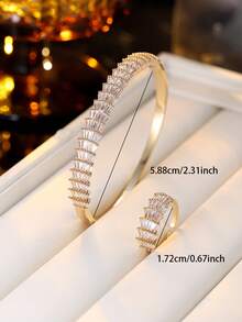 1 Set Luxury Stacked Design Bracelet & Ring Set, Niche Elegant Accessories - Bracelet Ring Set - View 2