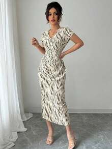 Vestido vintage con estampado floral elegante para ir al trabajo y de vacaciones - Albaricoque - Ver 5