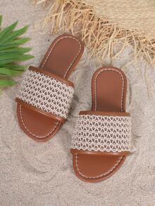 Delicate Hollow Mesh Strap Sandals, Girl's Summer Outdoor Flat Breathable Beach Slippers, Versatile - Brown - View 2