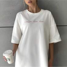 Camiseta versátil de estilo americano, de algodón puro, holgada y a la moda, top único y elegante, nueva camiseta de cuello redondo, sencilla y de manga corta para el verano. - Blanco - Ver 2