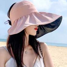 Mũ chống nắng vành rộng màu đen, chống tia UV, chỉ số UPF50+, dành cho mùa xuân/hè 2026, có dây đeo điều chỉnh bằng khóa dán, giúp che nắng. - Nhiều màu - Xem 4