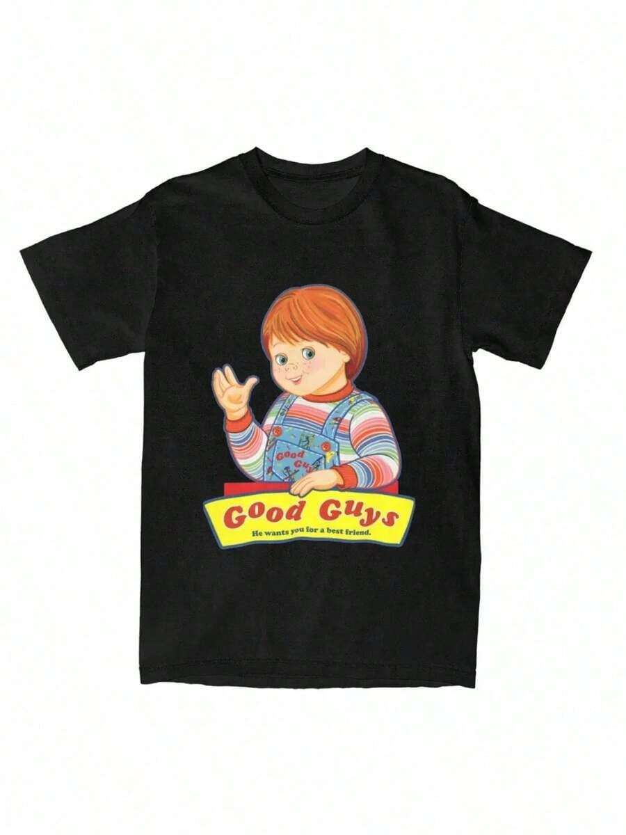 Camiseta gráfica retro Good Guys para hombres; mujeres - diseño divertido de Charms V2. Camiseta de Verano de Algodón Negra Camiseta casual de cuello redondo y manga corta. Lavable a máquina - Negro - Ver 1