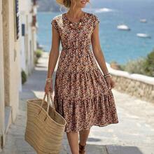 Women's Casual Ditsy Floral Vacation Dress - Verde - Ver 7