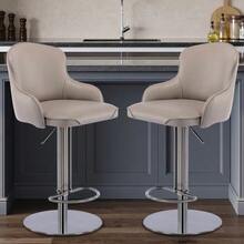 Titanium Black Stainless Steel Bar Stools, Modern Bar Chairs In Quality Leather With Backrest, Swivel And Height Adjustable For Kitchen Counter And Dining Room - 灰色 - 查看 8