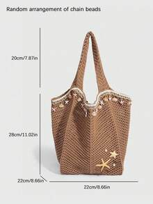 Personalized Slouchy Fashion Simplicity Leisure And Versatile Shoulder Tote Bag, Holiday Decorated Starfish Shells, Large-Capacity Retro Shoulder Straw Bag, Suitable For Daily Travel, Travel And Vacation, Etc. - Khaki - View 7