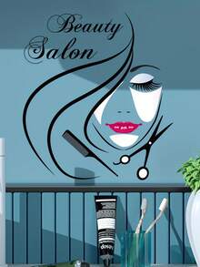 1pc Removable Vinyl Wall Sticker - Modern Beauty Salon Design With Scissors & Makeup Tools, Reusable Glossy Effect, Suitable For Bathroom, Living Room, Bedroom, Study Room Decor, Enhancing Room Aesthetics, Beauty Themed Art, Easy To Apply, Bathroom Decor - A - View 5