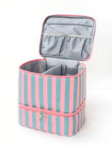 Caja de almacenamiento de cosméticos de doble capa con insertos organizadores de esmalte de uñas desmontables, bolsa de almacenamiento de maquillaje de gran capacidad, adecuada para viajes, tocador, salón y uso doméstico - Multicolor - Ver 7