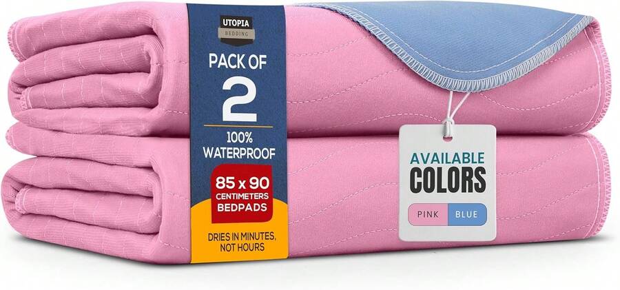 Utopia Bedding Reusable Incontinence Pads In Pink/Blue, Waterproof And Washable Bed Protectors For Adults, Providing Reliable Protection Against Bed Wetting And Moisture - View 1