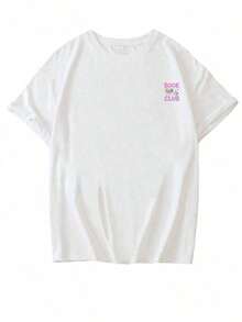 Camiseta de manga corta blanca de cuello redondo con estampado de pila de libros en contraste negro y rojo, de moda y versátil para mujer-Breathable High Quality - Blanco 2 - Ver 3