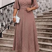Fleurora Plus Size V-Neck Ruched Waist Elegant Party Dress Rose Gold Dress Elegant Elegant Wedding Guest Dress Elegant Woman Clothing Elegant Dress, Summer Dresses  Women Party Dress Elegant Curve Elegant Dress Mother Of The Bride Dress Plus Size - Caqui - Ver 2