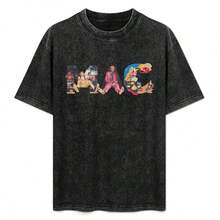 New Summer Loose Fit T-Shirt With Print And Crew Neck, Vintage Rapper Head Print T-Shirt, Vintage 90s Music T-Shirt, Unisex 100% Cotton Short Sleeve Top For Men, Global Fashion Sets, Cotton Summer Clothes, Men's T-Shirts, Graphic T-Shirts, Urban Clothing, Funny T-Shirts, Purple Matching Set For Couples. - 黑色加厚版 - 查看 4