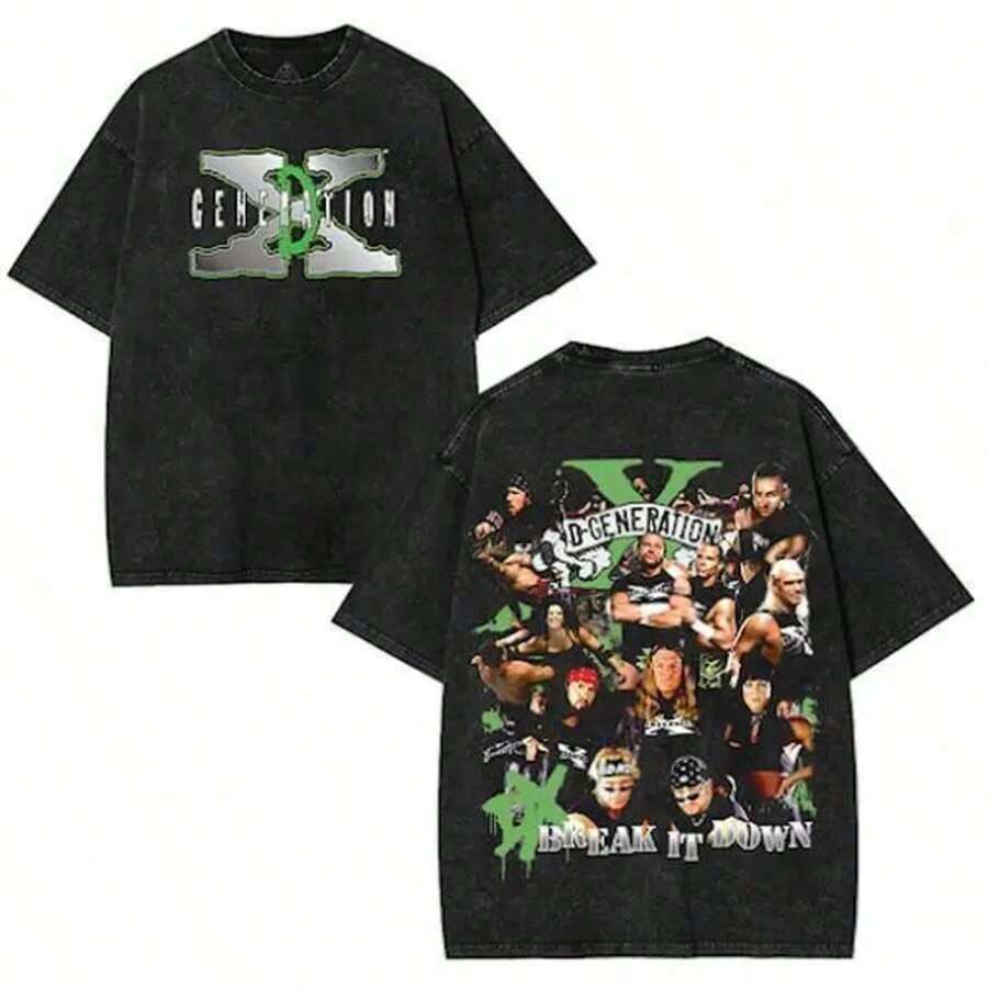 Graphic Cotton-Shirt Anime Print-ShirtSuper Value Hot-Shirt D-Generation X Break It Down Washed Tee – Attitude Era Streetwear Oversized Fit Heavyweight Cotton Grunge Graphic Festival-Ready Style Suitable As A Fans SD0082 Y2K,Oversize Plus Size Men's S To 5XL,Summer Tee - 黑色 - 查看 1
