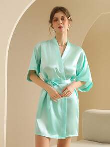1pc Women's Imitation Silk Cardigan, Sleepwear/Bathrobe/Robe, Women's Robe, Bridesmaid/Bride Robe, Sexy Nightgown. Suitable For Wedding Reception, Wedding Ceremony And Banquet Matching. Spring And Summer Women's Pajamas, Nightgowns, Robes, For Girlfriend Gathering, Home Leisure Robes, Bride's Wedding Dress Robes, Wedding Party Supplies, Outdoor Weddings, Holiday Party Accessories, Bathroom And Home Wear. - Multicolor - View 33