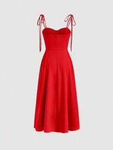 Vestido con abertura y lazo floral - Rojo - Ver 2